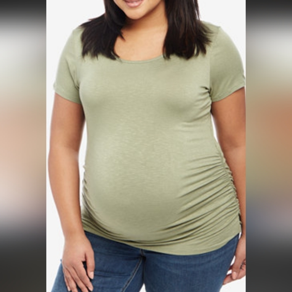 Jessica Simpson Sage Green Ruched Maternity Tee